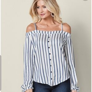 Venus cold shoulder stripe blouse